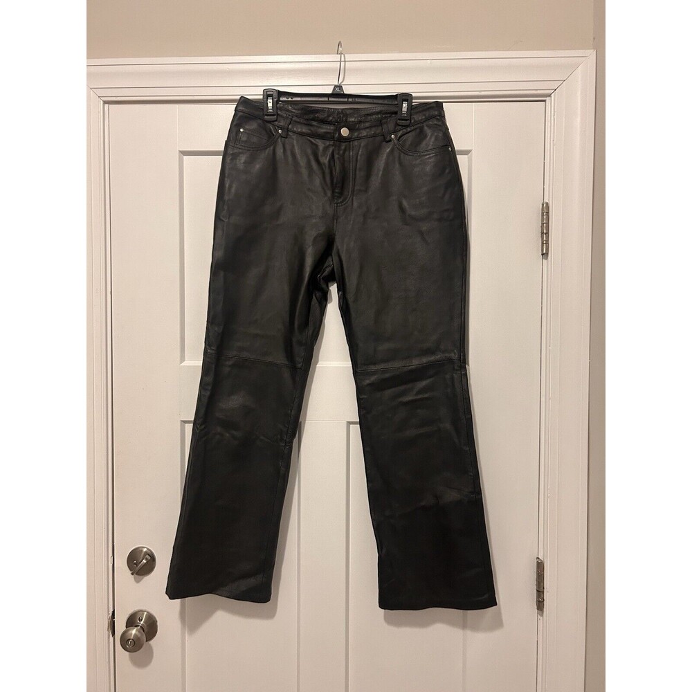 Vintage MetroStyle Black Leather Pants Straight Leg Lined Biker Women’s Size 12